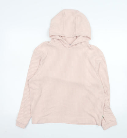 Additional front view of Firetrap girls’ pink ribbed pullover hoodie, size 13, years viscose blend