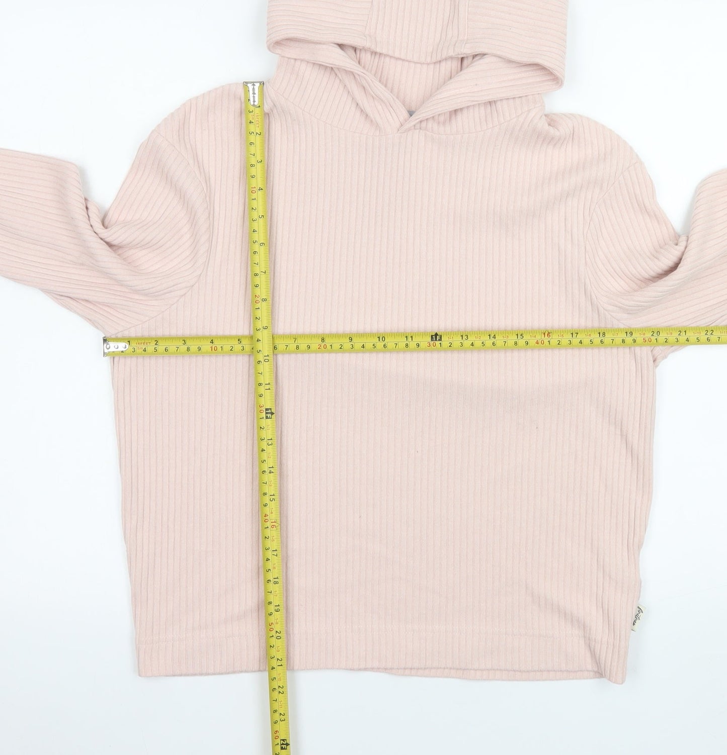 Firetrap Girls Pink Ribbed Pullover Hoodie Size 13 Years Viscose Blend