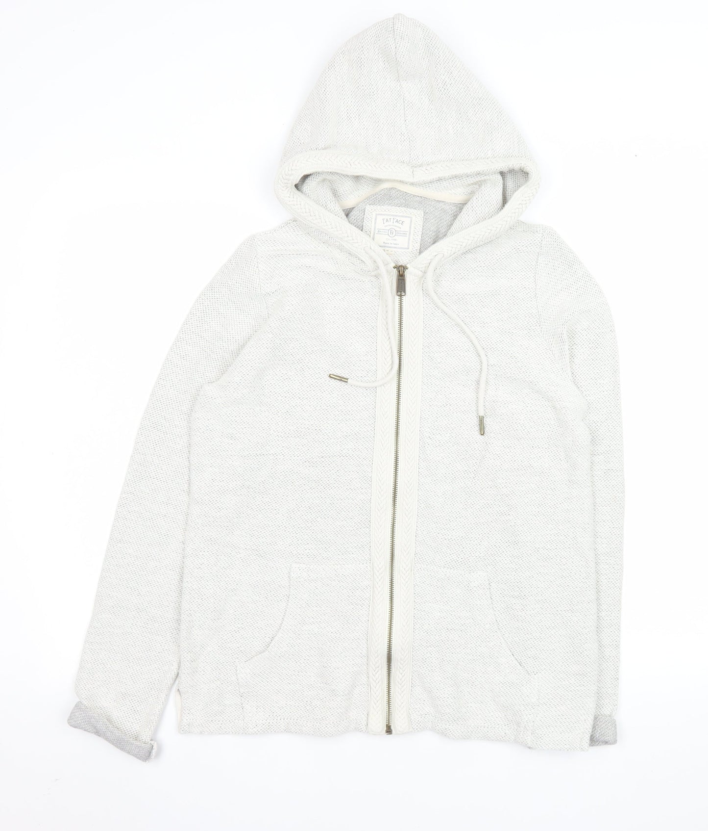 Fat Face Women Ivory Cotton Knit Hooded Zip Jacket Size 12