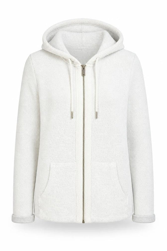 FatFace Women Ivory Cotton Knit Hooded Zip Jacket Size 12