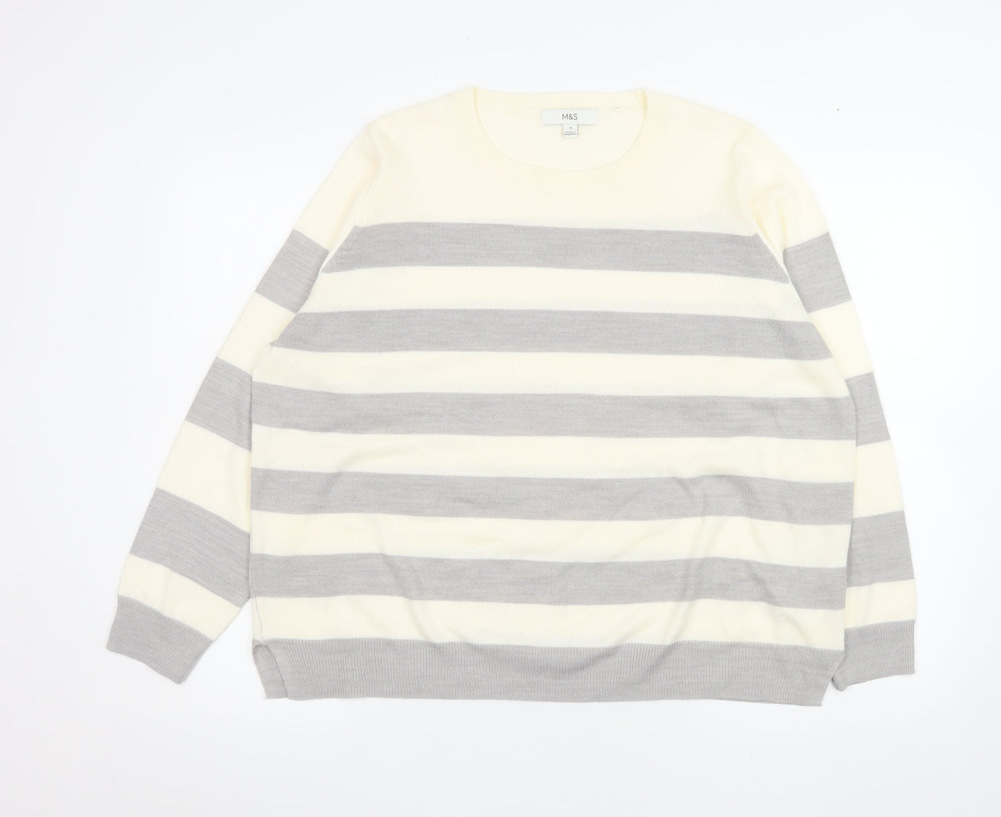 Marks and Spencer Women’s Grey Mix Size 18 Striped Acrylic Jumper