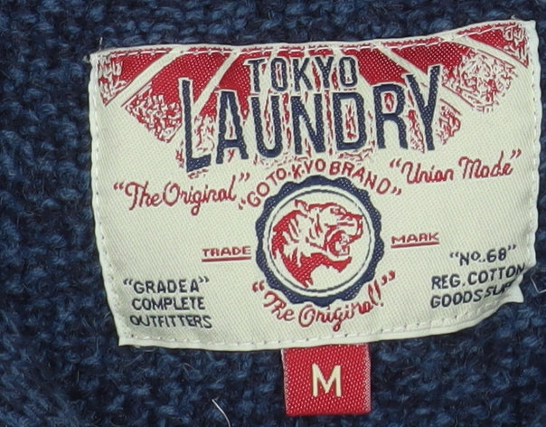 Tokyo Laundry Men's Blue Chunky Knit Henley Jumper Size M