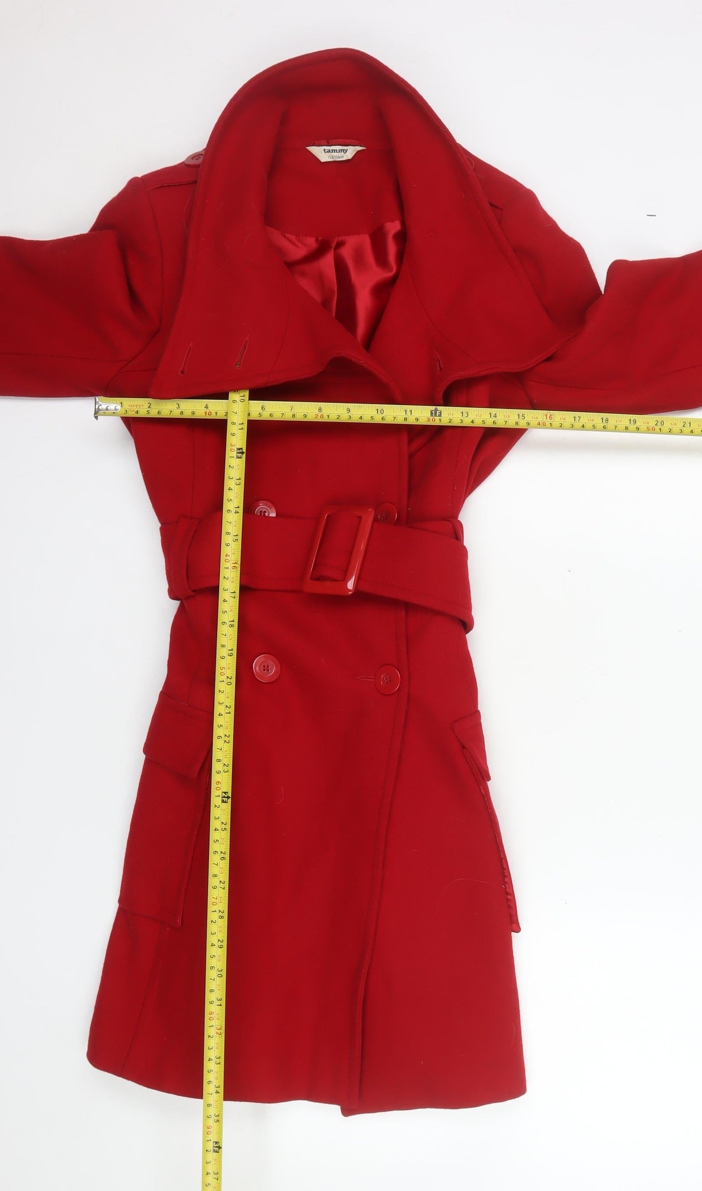 Tammy Teens Red Wool Blend Belted Trench Coat Size 12