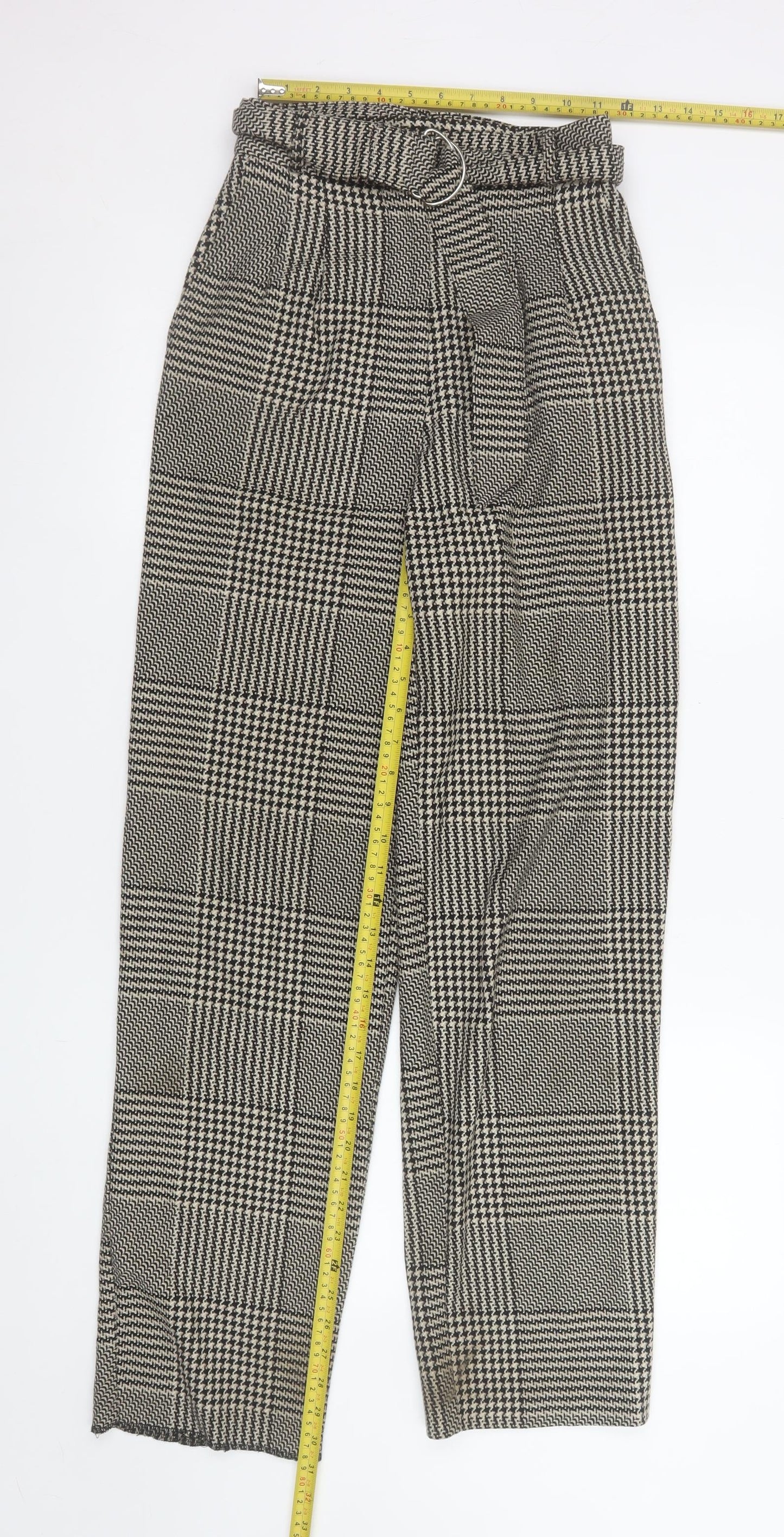 Light Before Dark Women's Black Check Tweed Paperbag Trousers XS