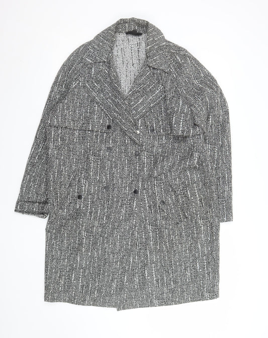 Topshop Women's Grey Check Long Tweed Overcoat UK 12
