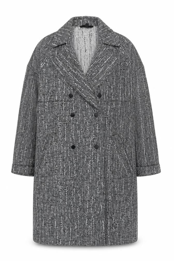 Topshop Women's Grey Check Long Tweed Overcoat UK 12