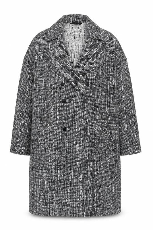 Topshop Women's Grey Check Long Tweed Overcoat UK 12