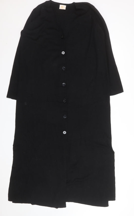 Country Casuals Women Black Wool Blend Midi Button Shirt Dress M