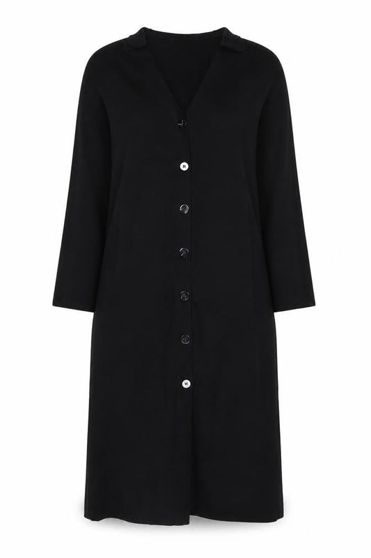 Country Casuals Women Black Wool Blend Midi Button Shirt Dress M