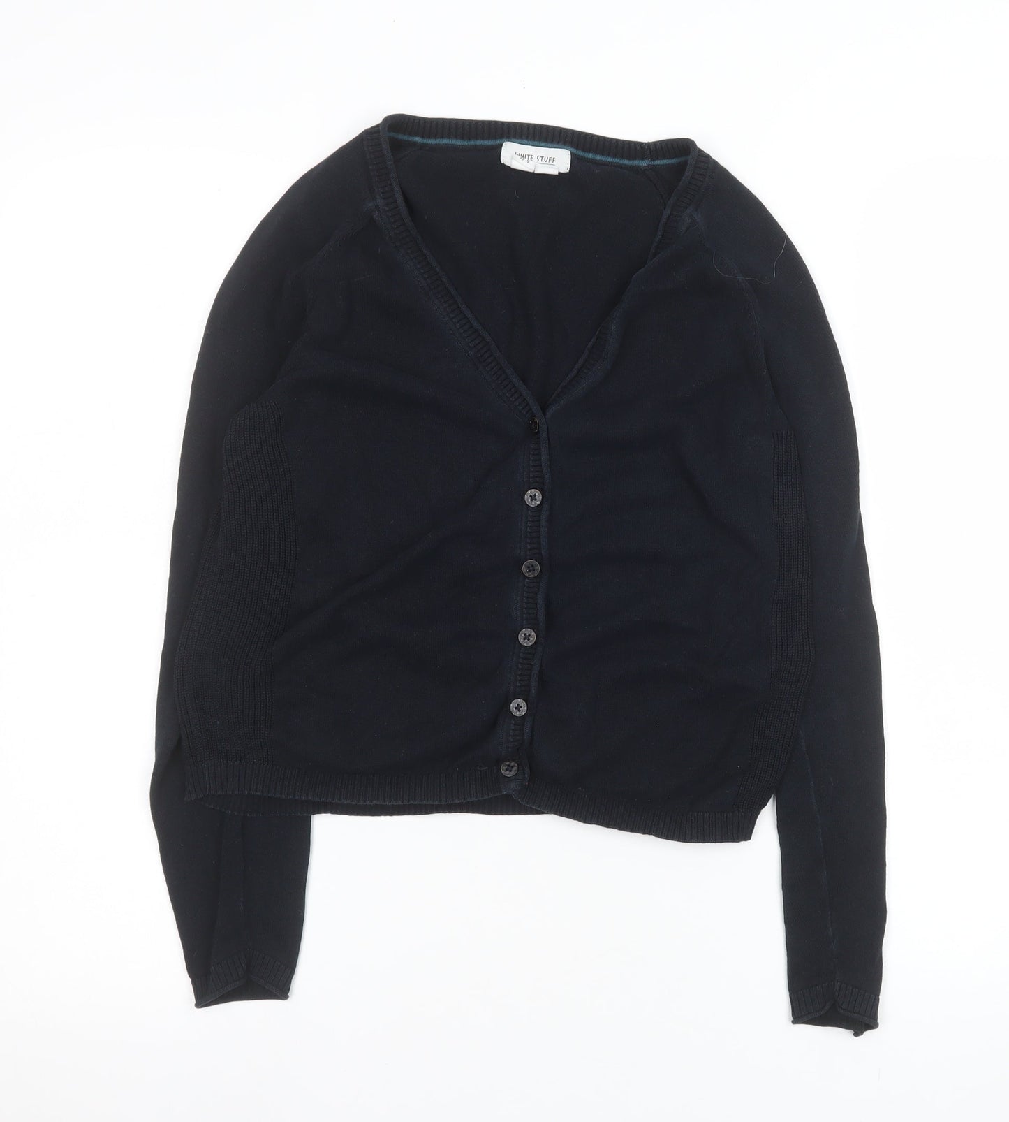White Stuff Womens Black UK 8 V-Neck Button Cardigan 100% Cotton