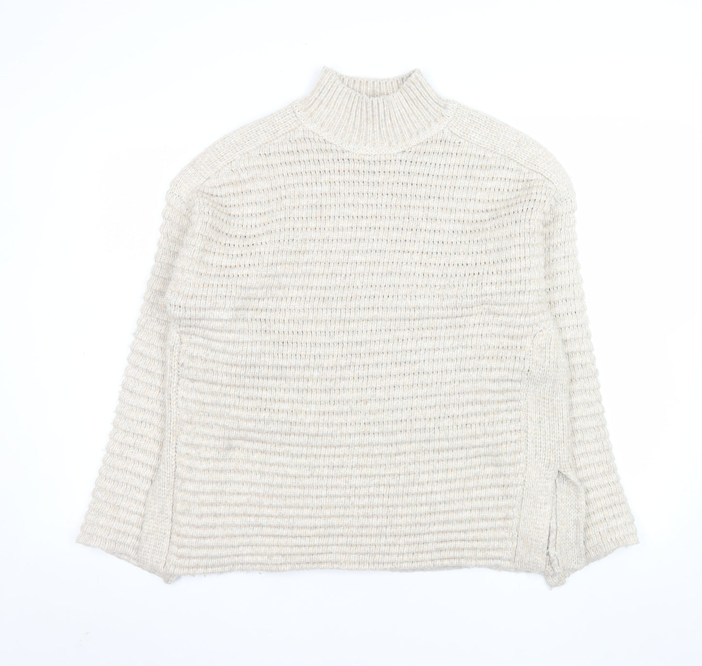 Marks and Spencer Men's Beige M Chunky Knit Mock Neck Jumper