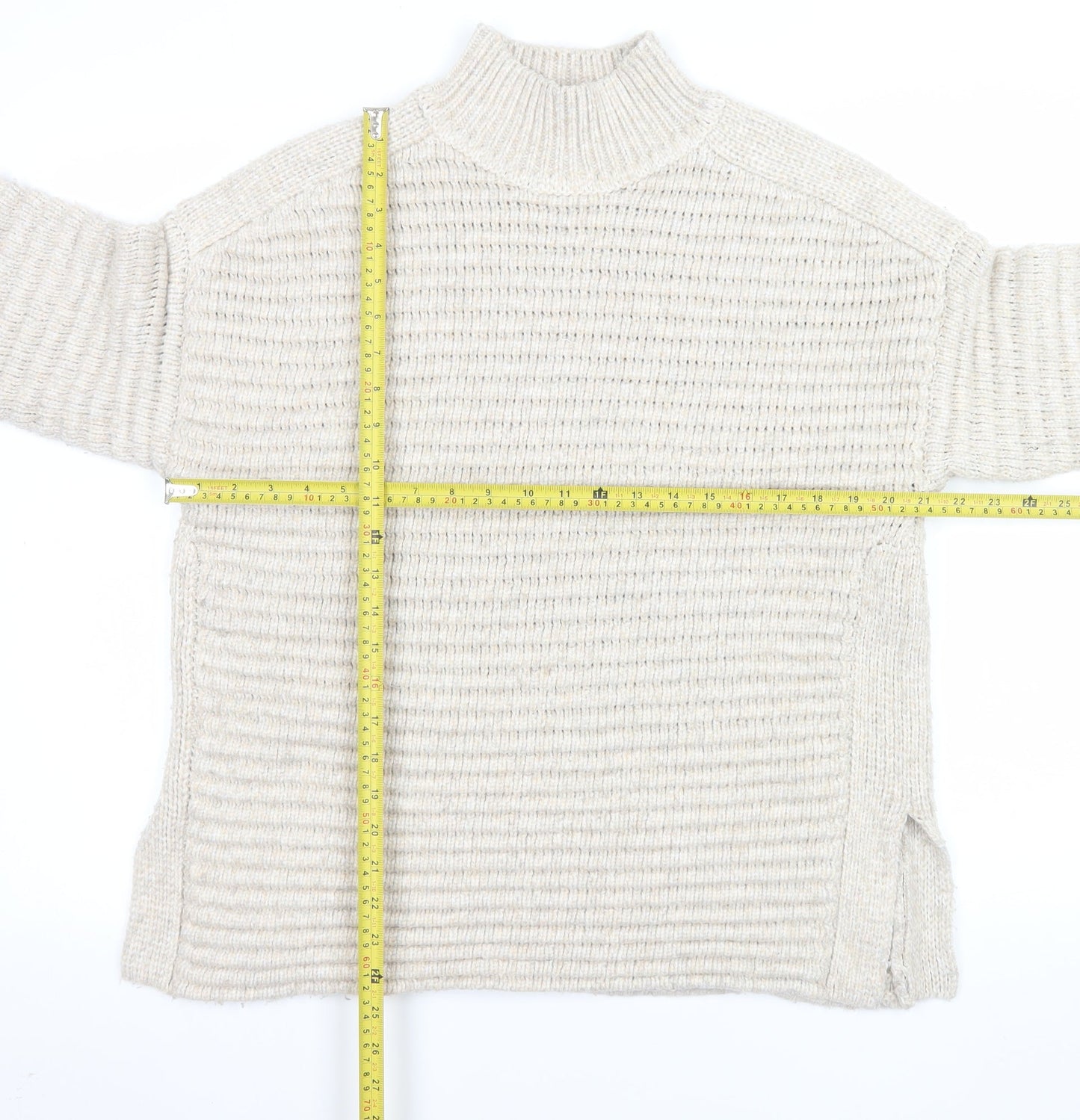 Marks and Spencer Men's Beige M Chunky Knit Mock Neck Jumper