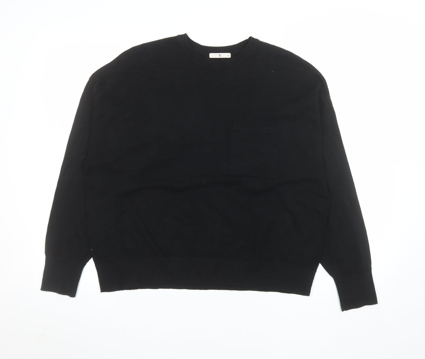 Tu Women Black Long Sleeve Crew Neck Pullover Jumper Size 16