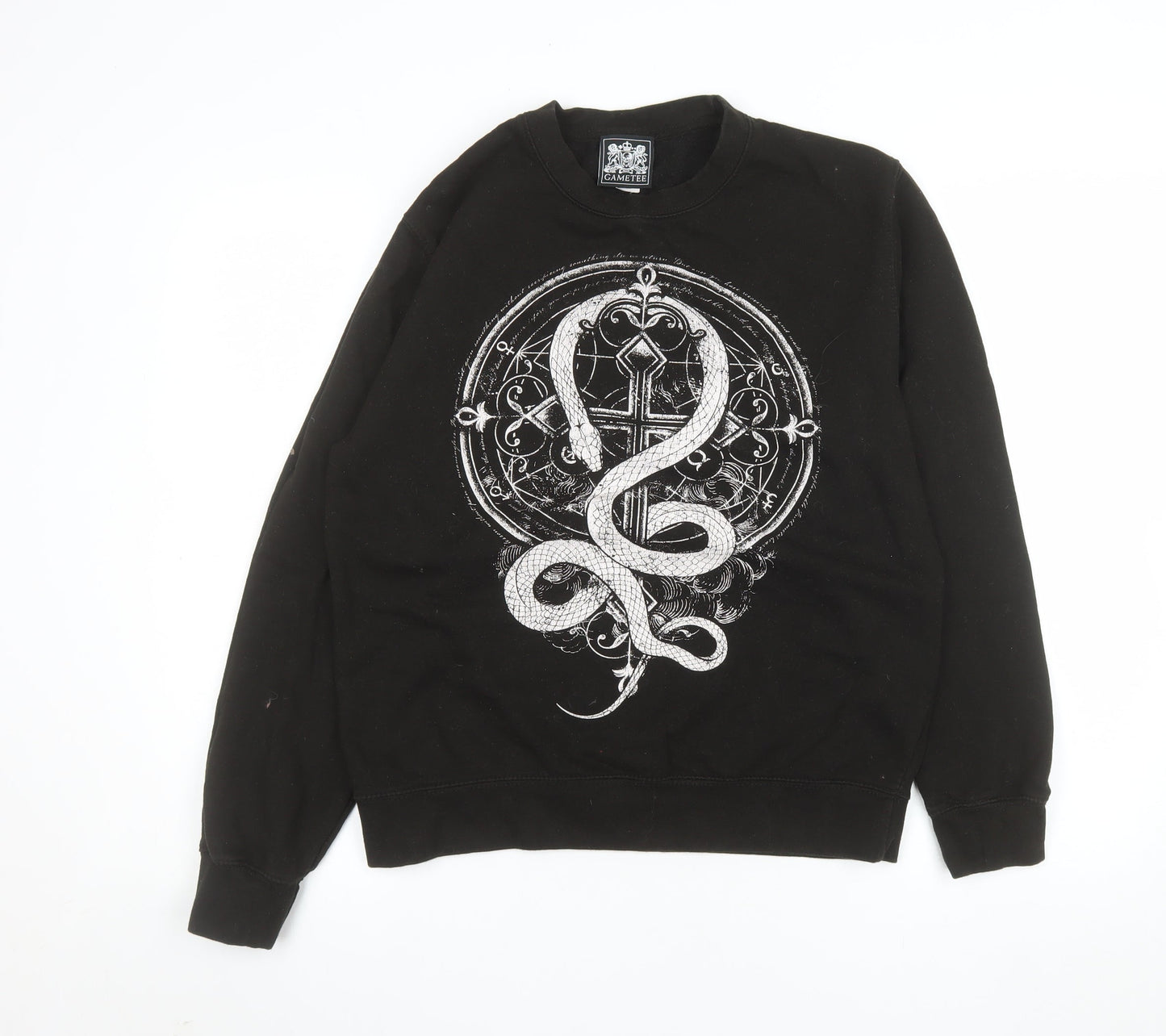 Gametee Men's Black Medium Gothic Snake Graphic Pullover Sweatshirt