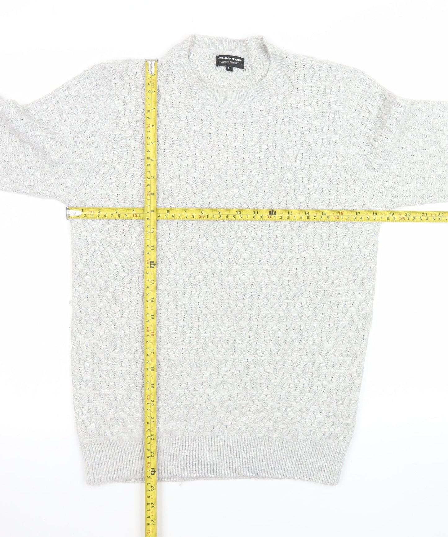 Clayton Men's Grey Cable Knit Pullover Jumper Size S