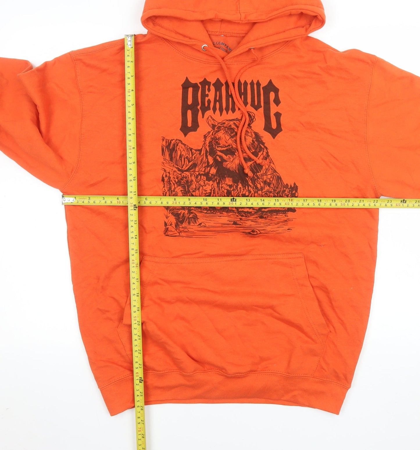 Bearhug Company Men’s Orange Pullover Hoodie M Graphic Print