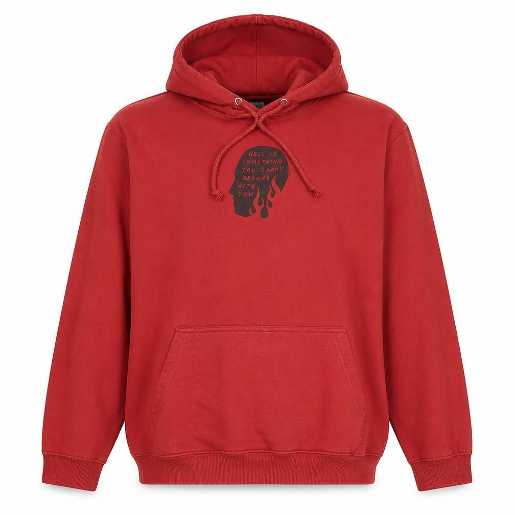 SRAW Men's Red Pullover Hoodie L Graphic Print Regular Fit