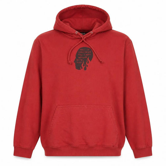 SRAW Men's Red Pullover Hoodie L Graphic Print Regular Fit