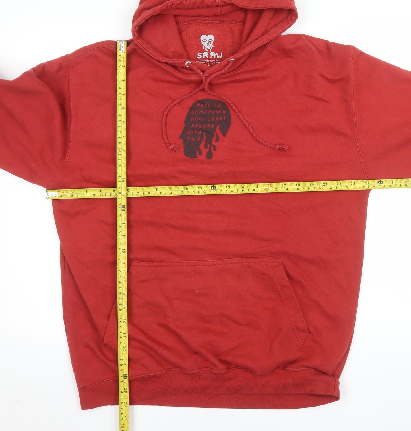 SRAW Men's Red Pullover Hoodie L Graphic Print Regular Fit