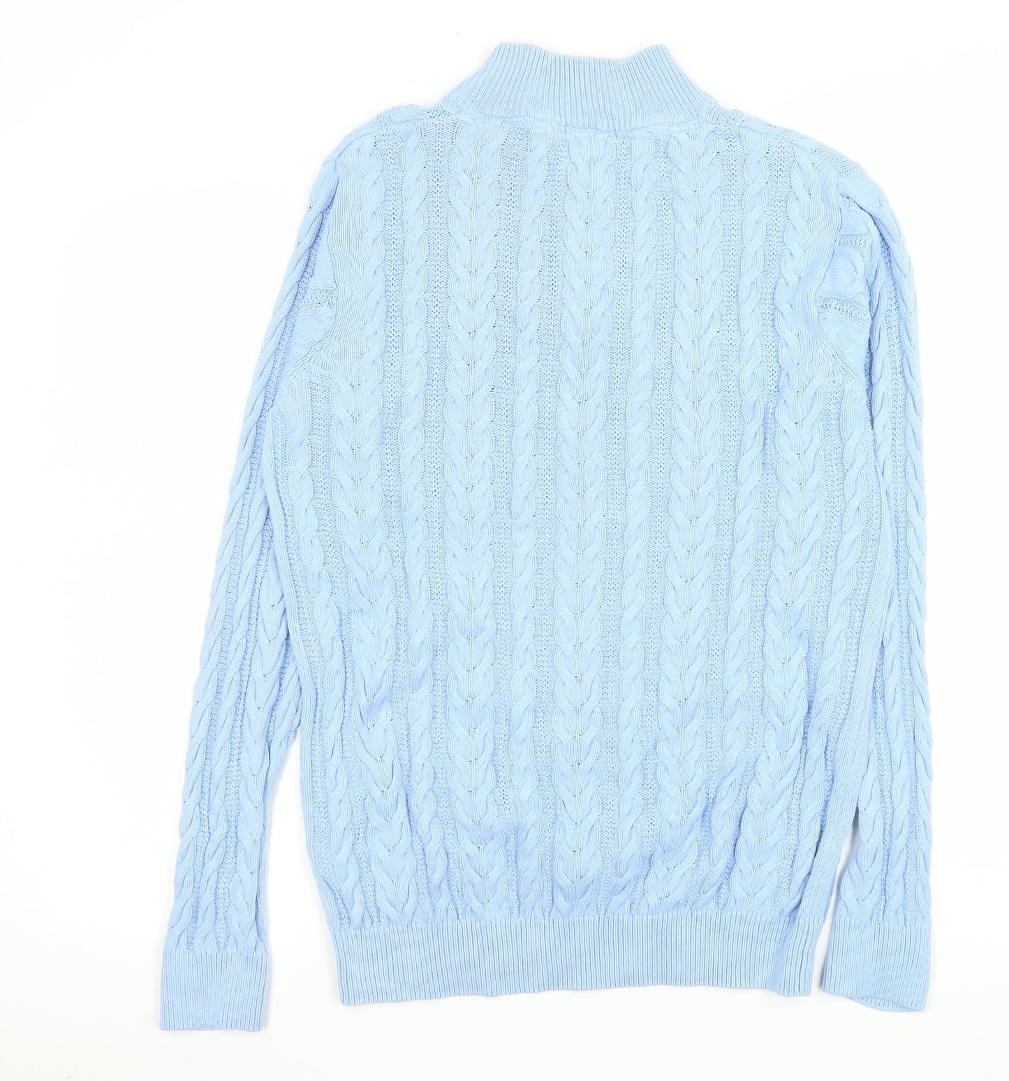 Cotton Traders Women Blue 1/4 Zip Cable-Knit Jumper Size S