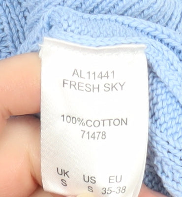 Cotton Traders Women Blue 1/4 Zip Cable-Knit Jumper Size S