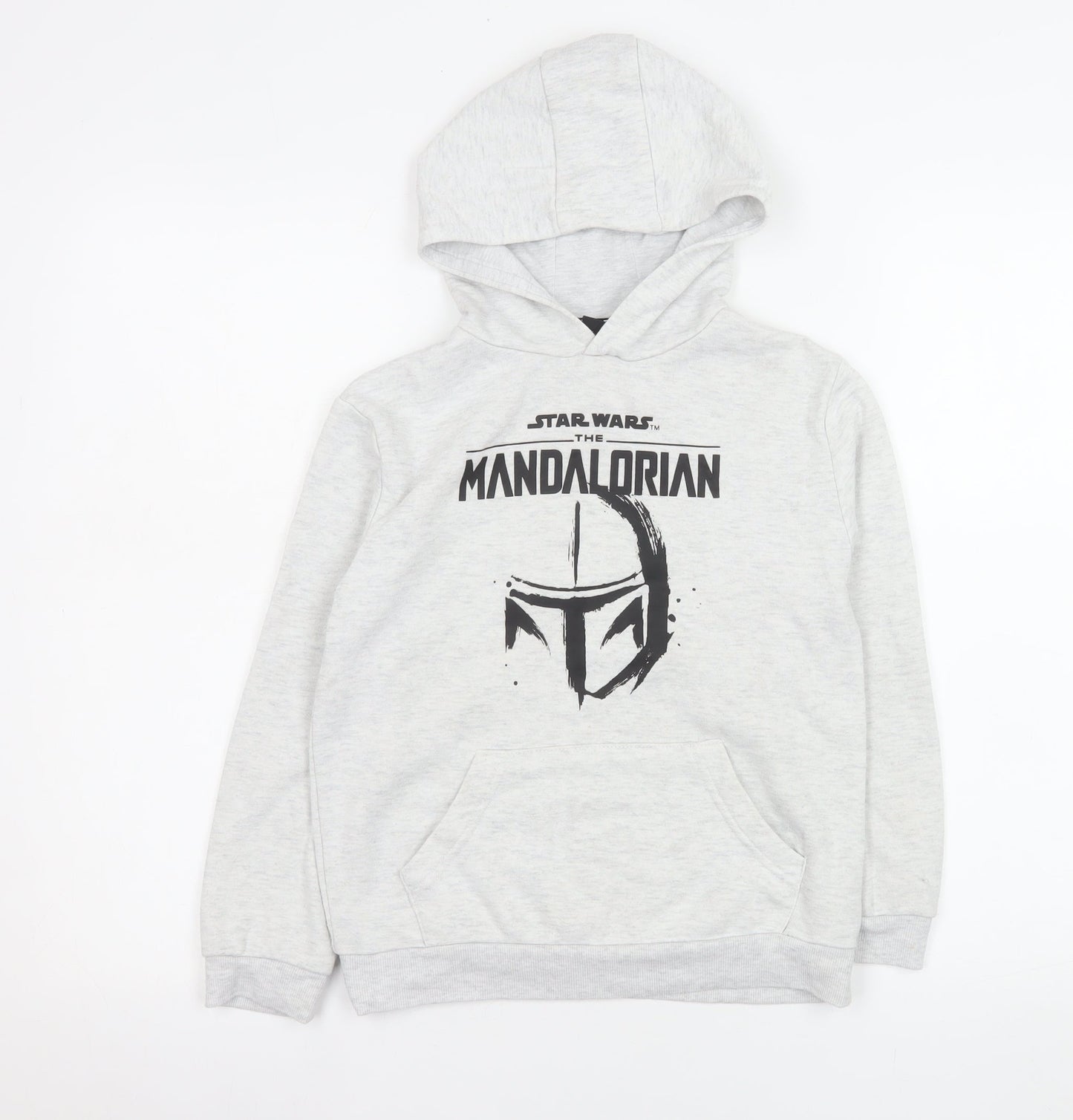 Star Wars Boys Grey The Mandalorian Hoodie 8-9 Years Pullover Cotton Blend