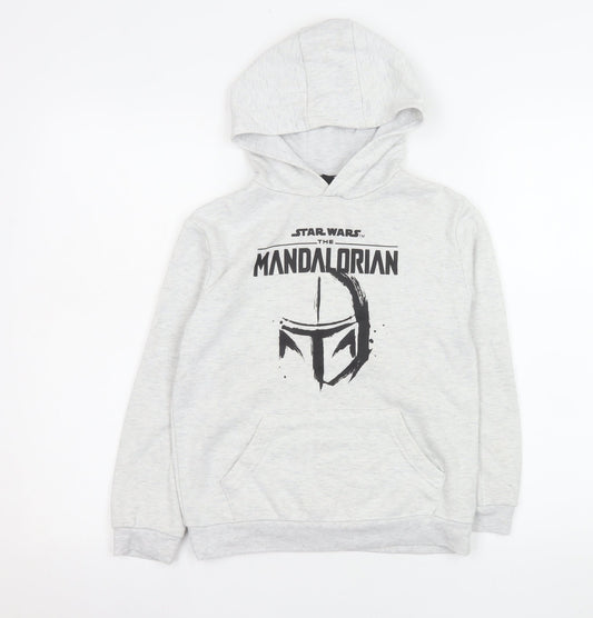 Star Wars Boys Grey The Mandalorian Hoodie 8-9 Years Pullover Cotton Blend