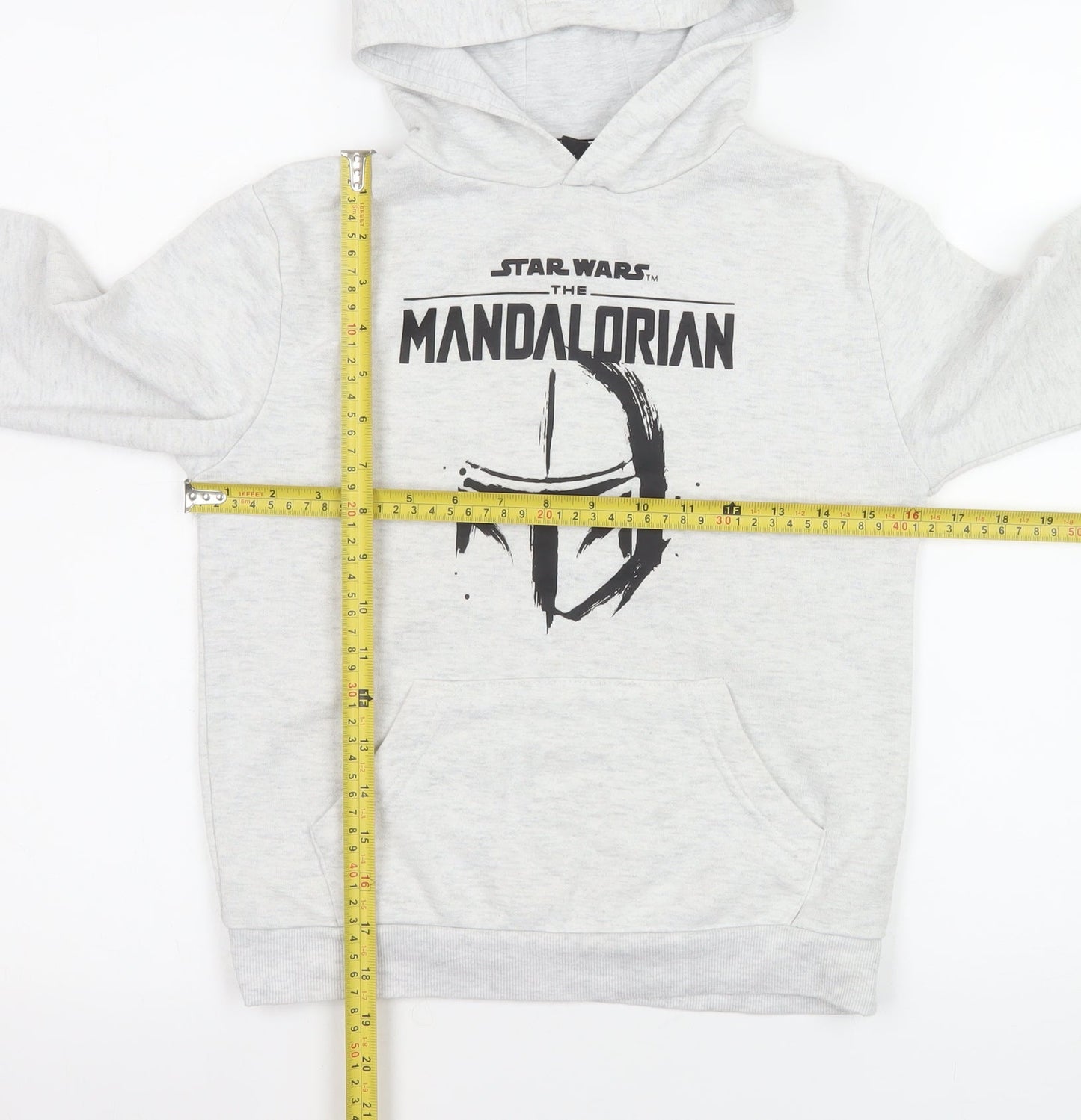 Star Wars Boys Grey The Mandalorian Hoodie 8-9 Years Pullover Cotton Blend