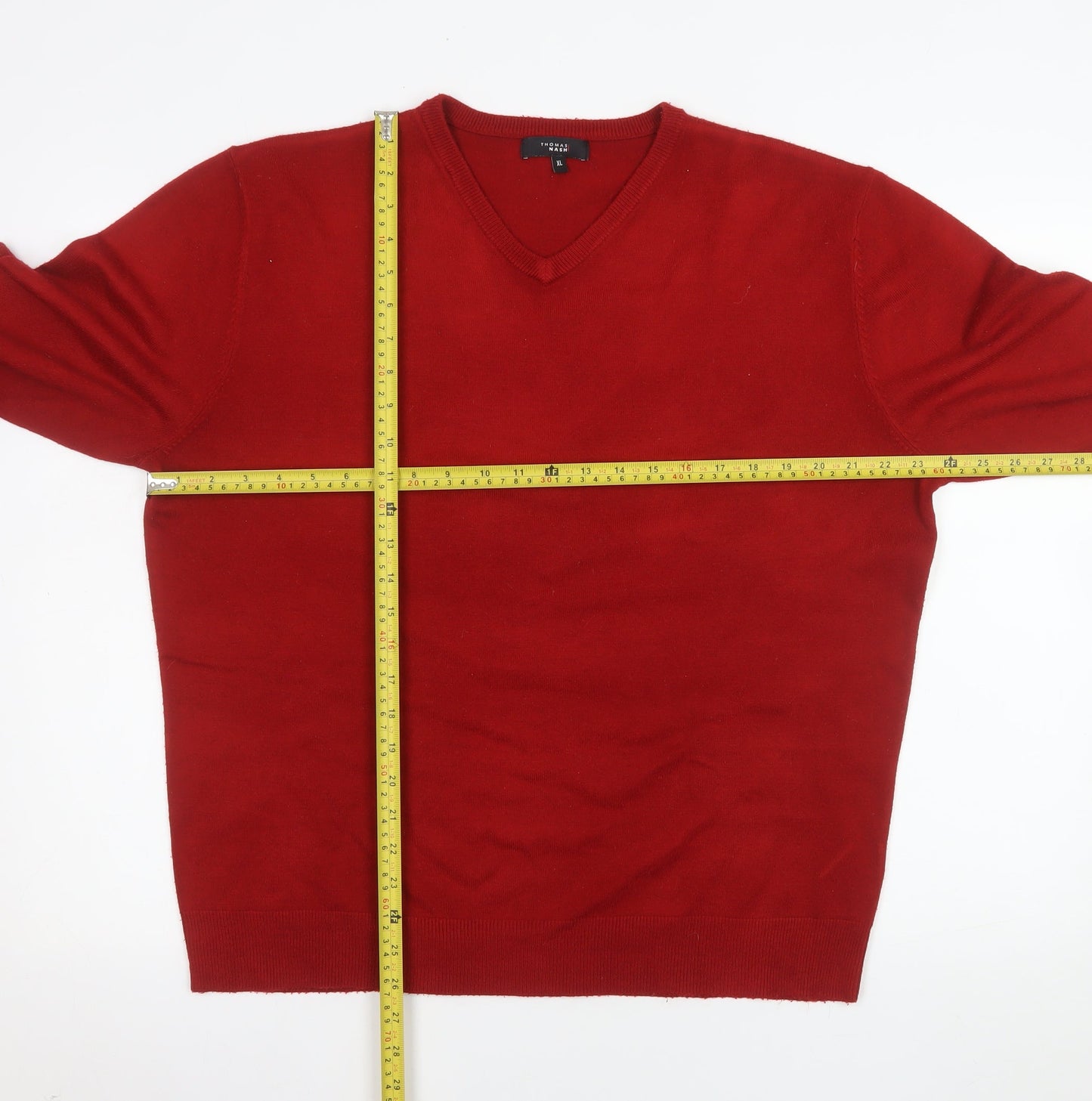 Thomas Nash Men's Red V-Neck Acrylic Pullover Jumper XL