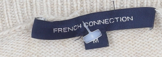 French Connection Men's Beige V-Neck Wool Blend Jumper Size M