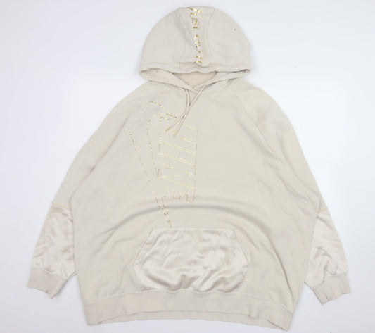 Nike Women’s Beige Hooded Pullover Sweatshirt XL Gold Logo