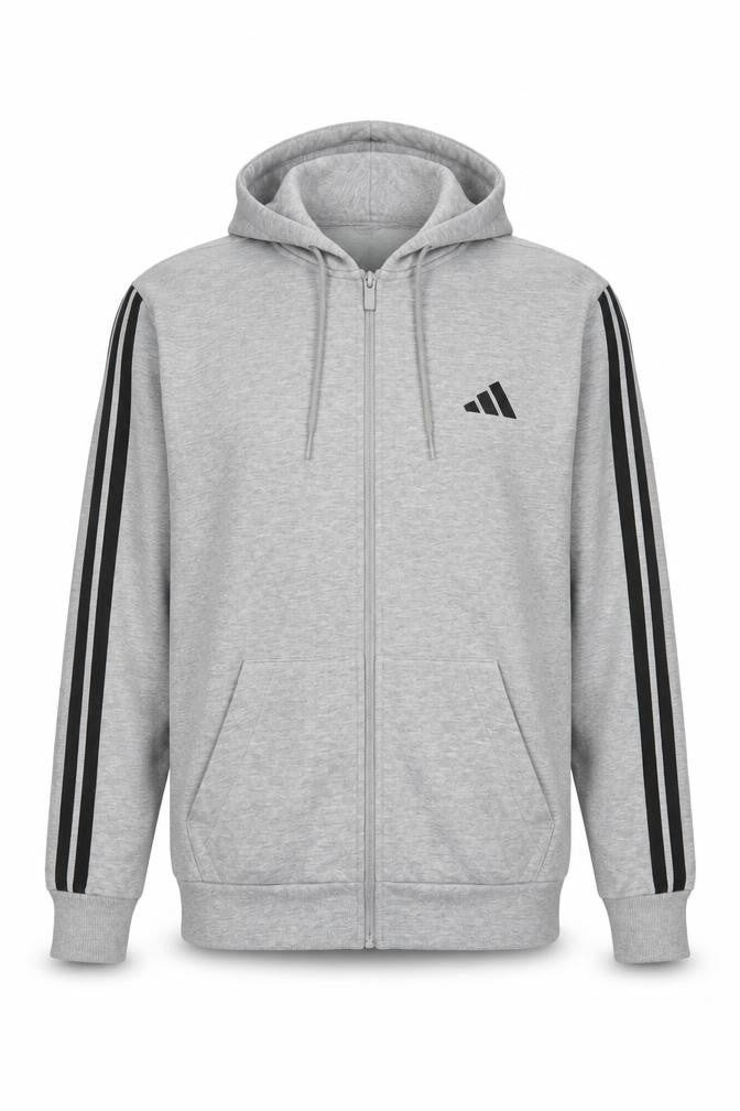 Adidas Men Grey Full Zip Hooded Jacket M Basic Sportswear