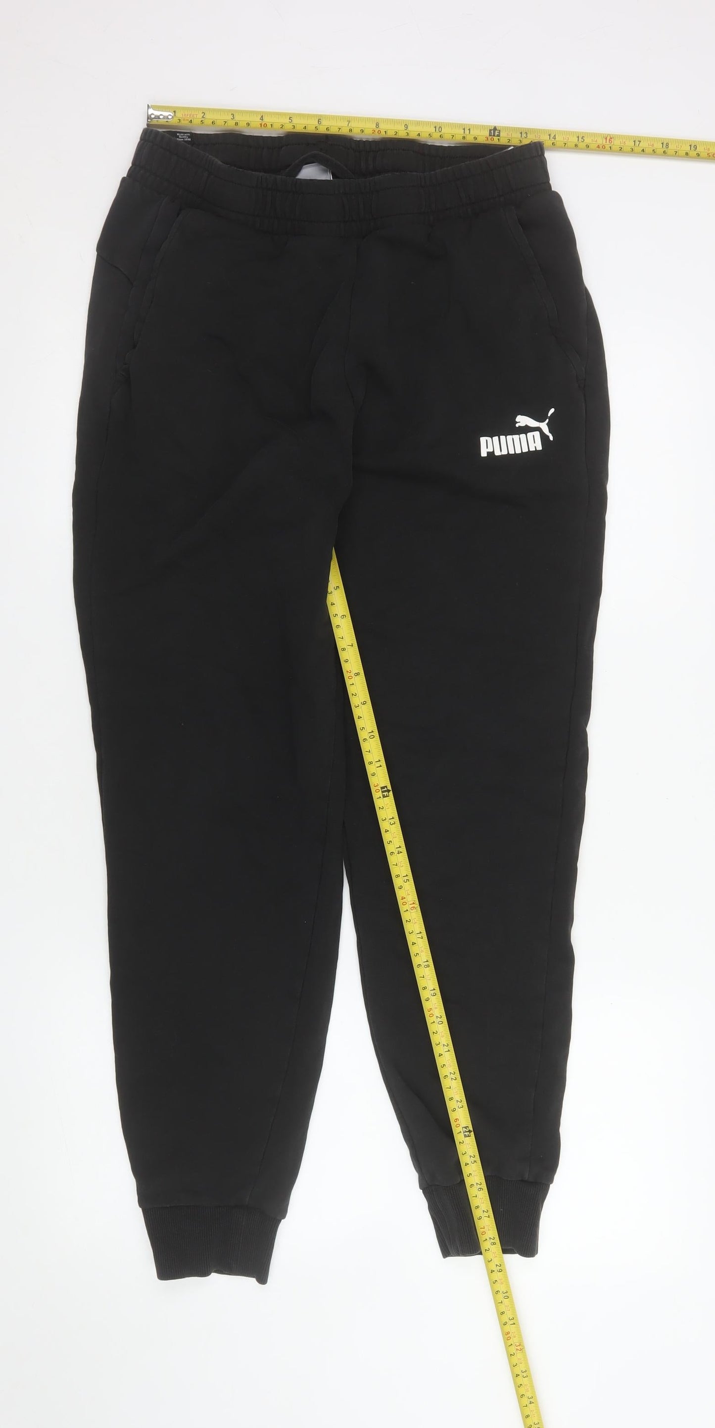 Puma Men's Black Fleece Jogger Trousers Size L Regular Fit Activewear