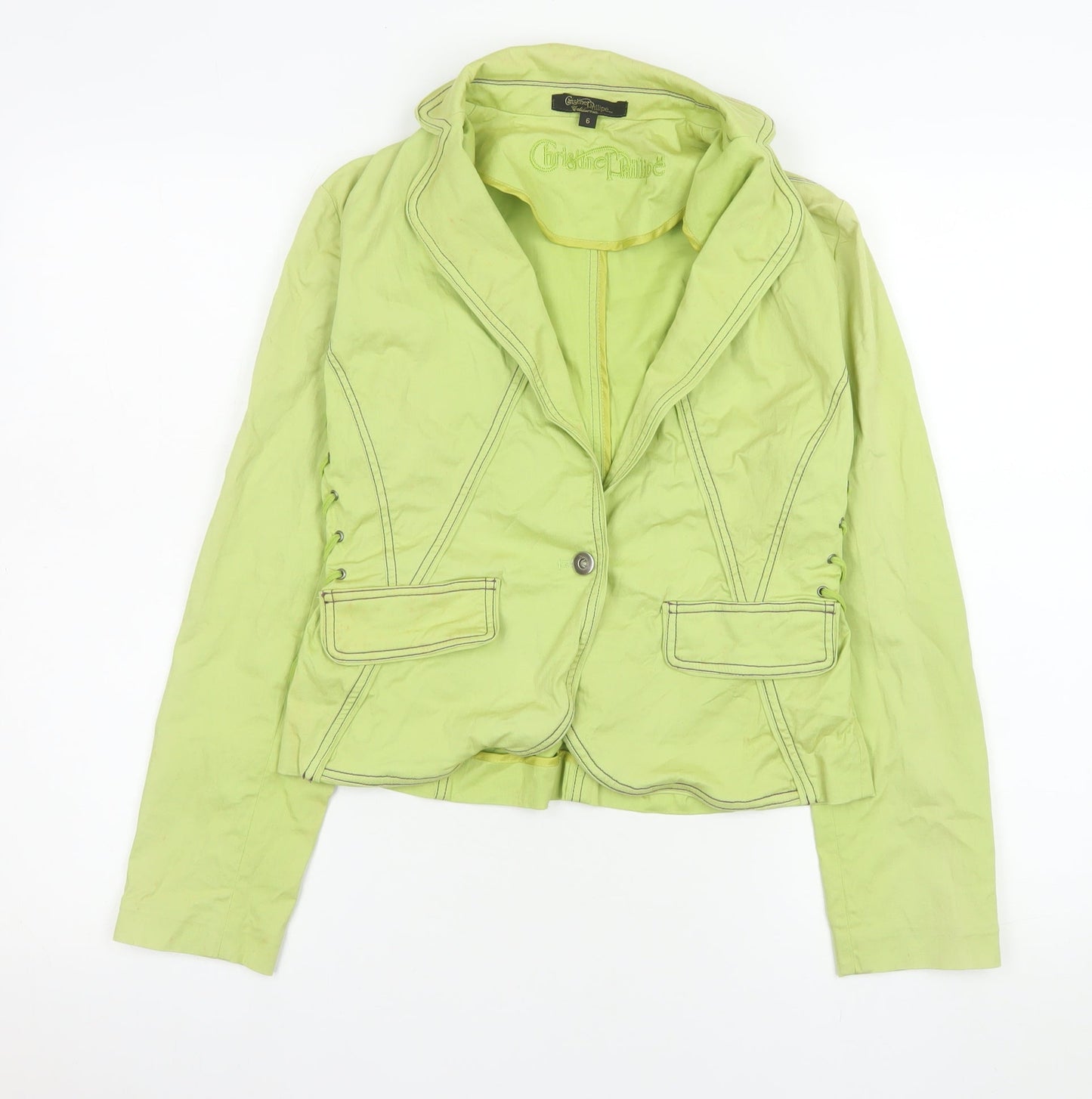 Christine Phillipe Womens Green Slim Fit Blazer Size 6 Cotton Blend