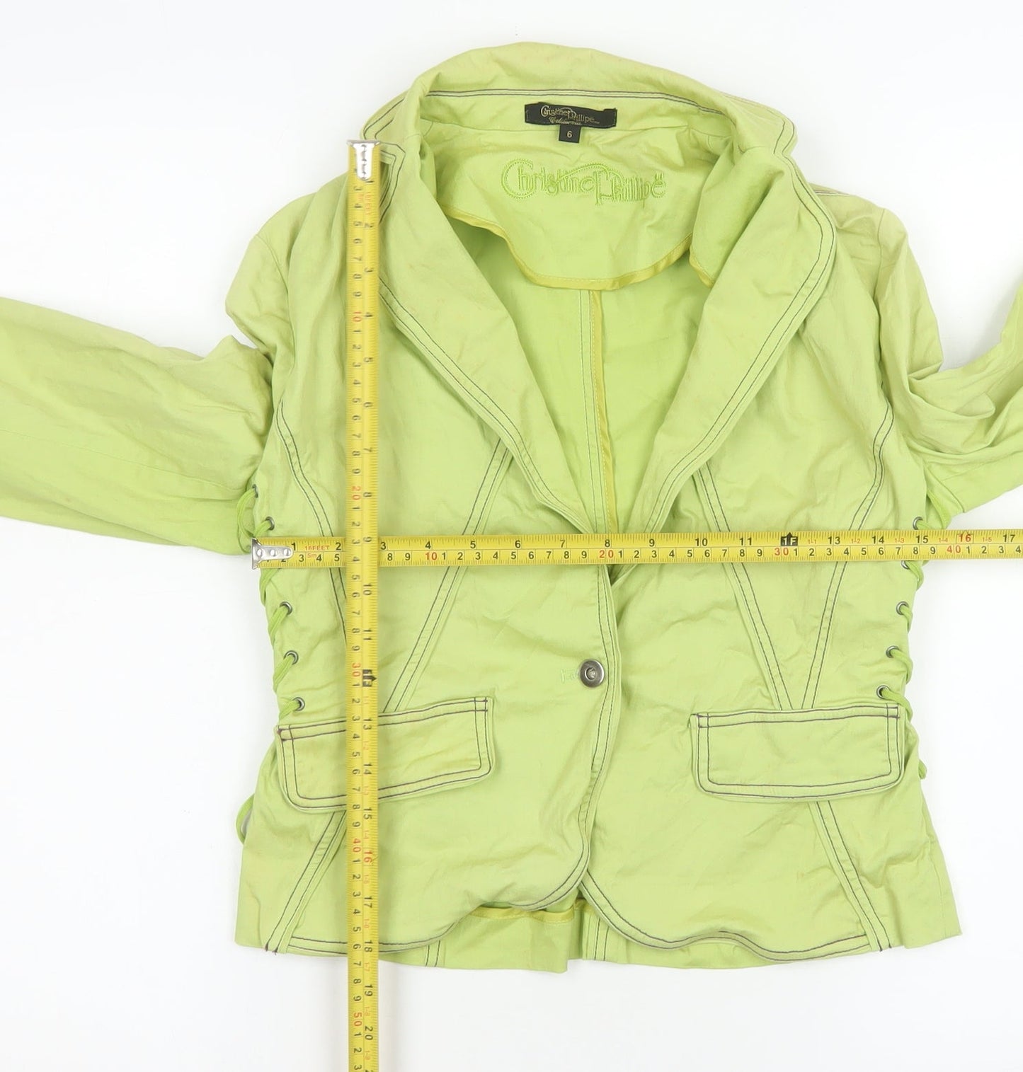 Christine Phillipe Womens Green Slim Fit Blazer Size 6 Cotton Blend