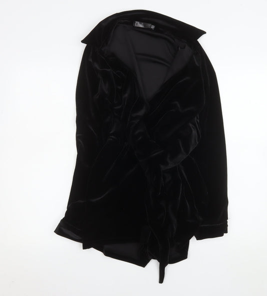Motel Women’s Black Velvet Wrap Dress Size 10 Long Sleeve Party