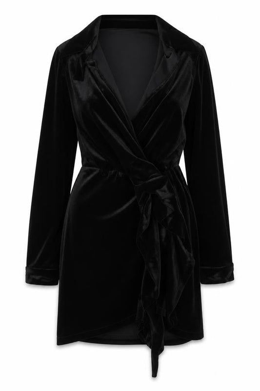 Motel Rocks Women’s Black Velvet Wrap Dress Size 10 Long Sleeve Party