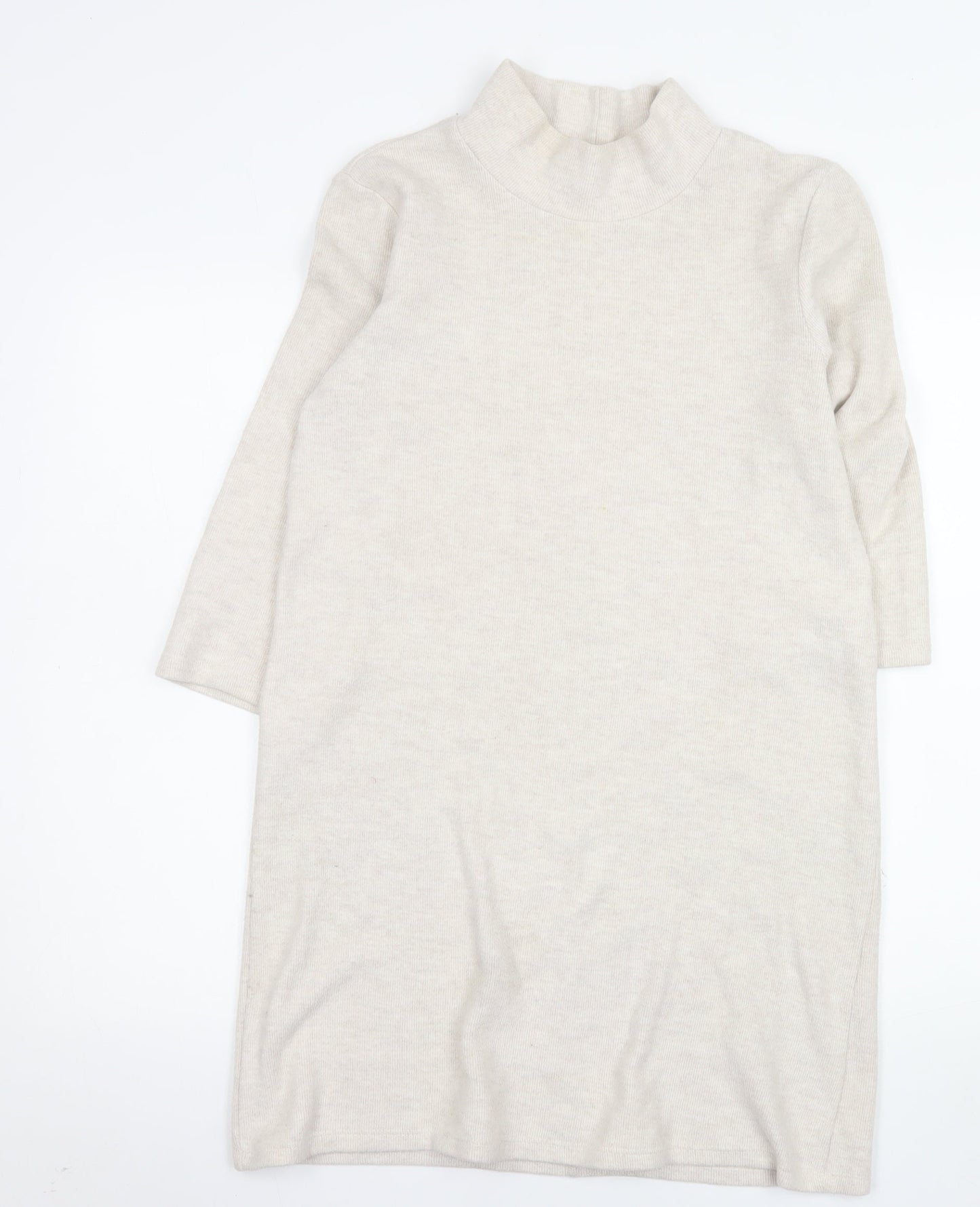 ZARA Women Beige Knit High Neck Shift Dress Size S