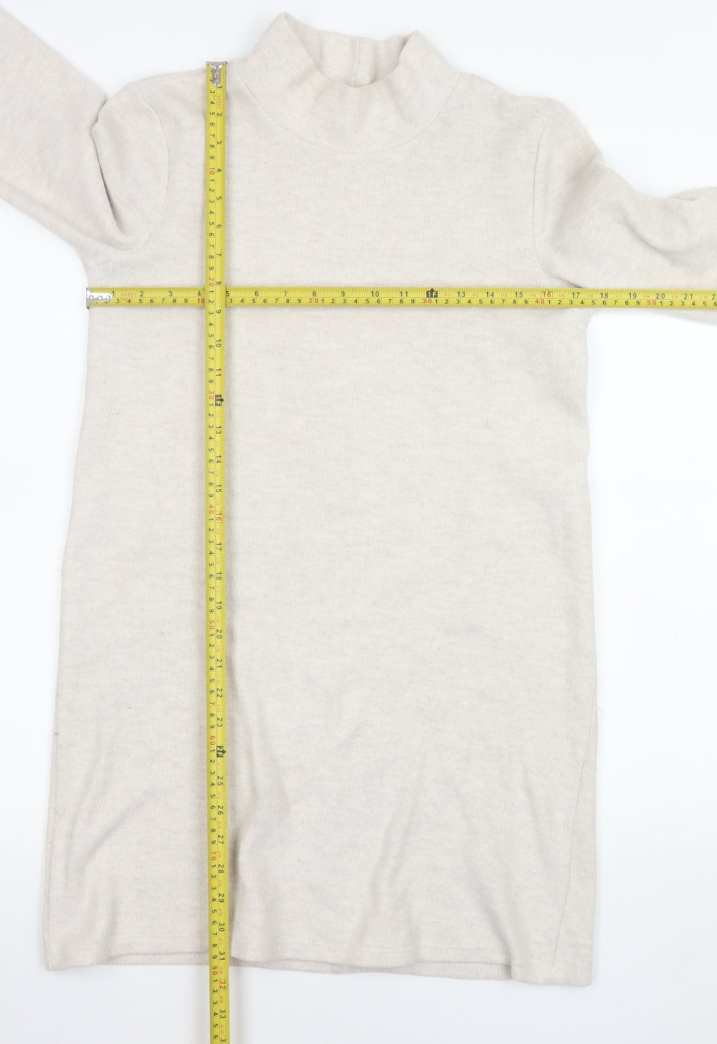 ZARA Women Beige Knit High Neck Shift Dress Size S