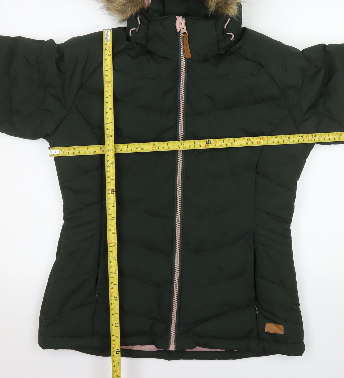 Trespass Women's Green Fur Trim Waterproof Puffer Jacket Size 10