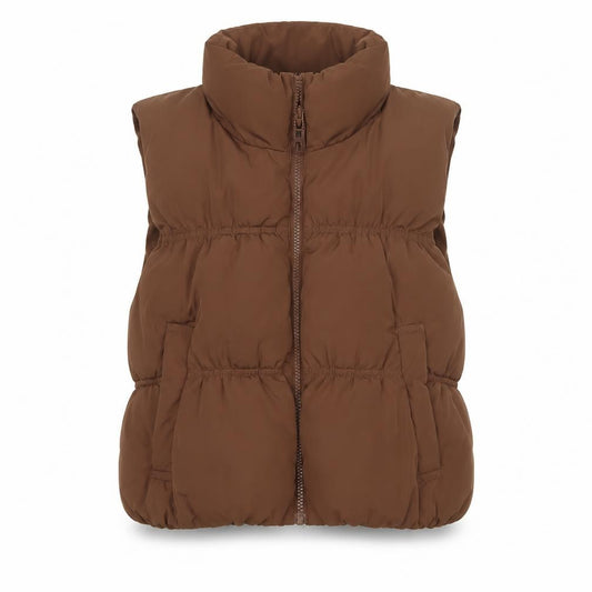H&M Women Brown Puffer Waistcoat Size 12 Sleeveless Quilted Vest