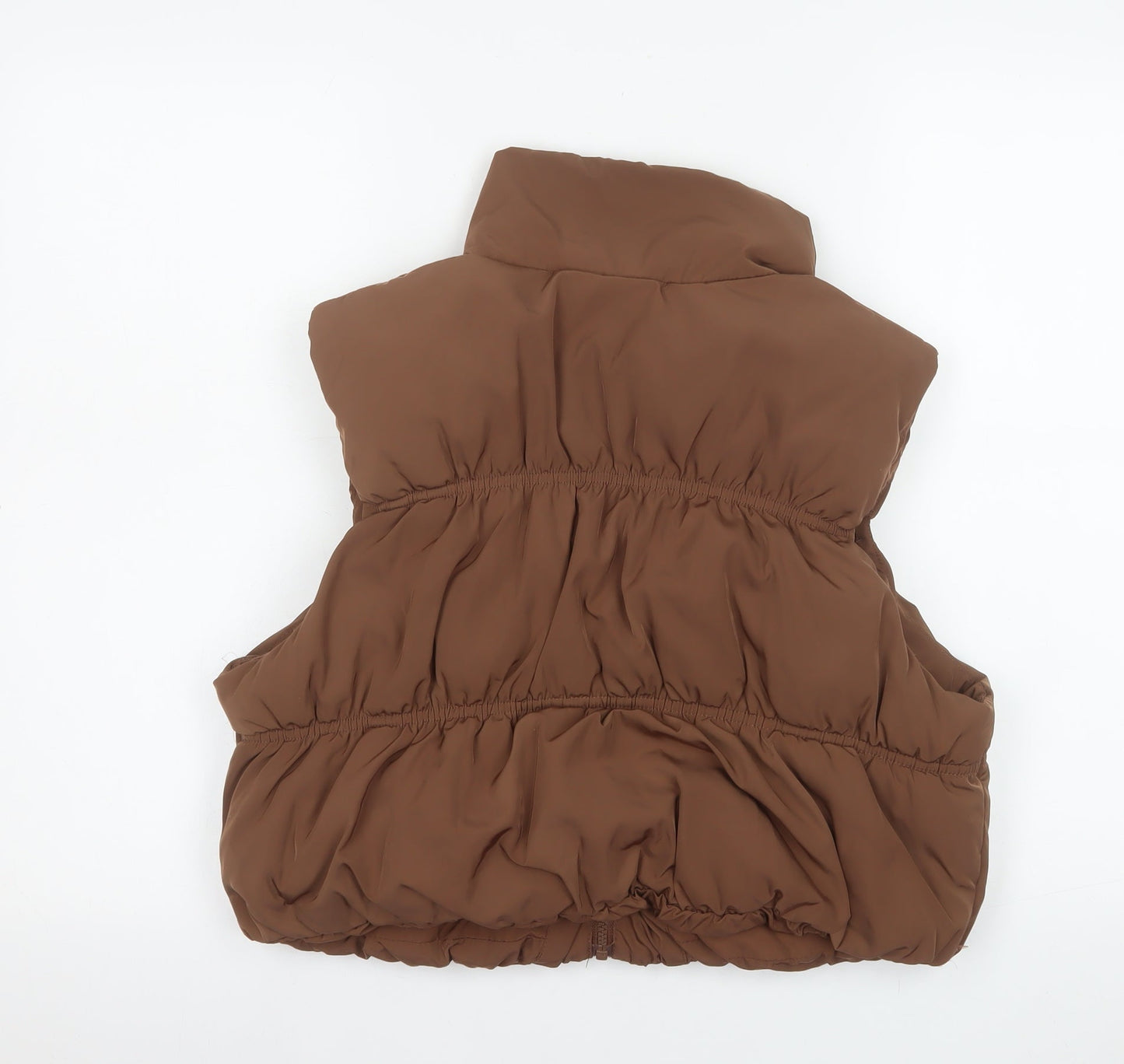 H&M Women Brown Puffer Waistcoat Size 12 Sleeveless Quilted Vest