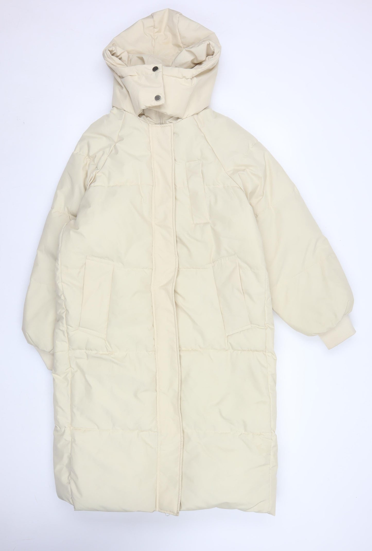 Dianyige Womens Ivory Long Puffer Coat Hooded L