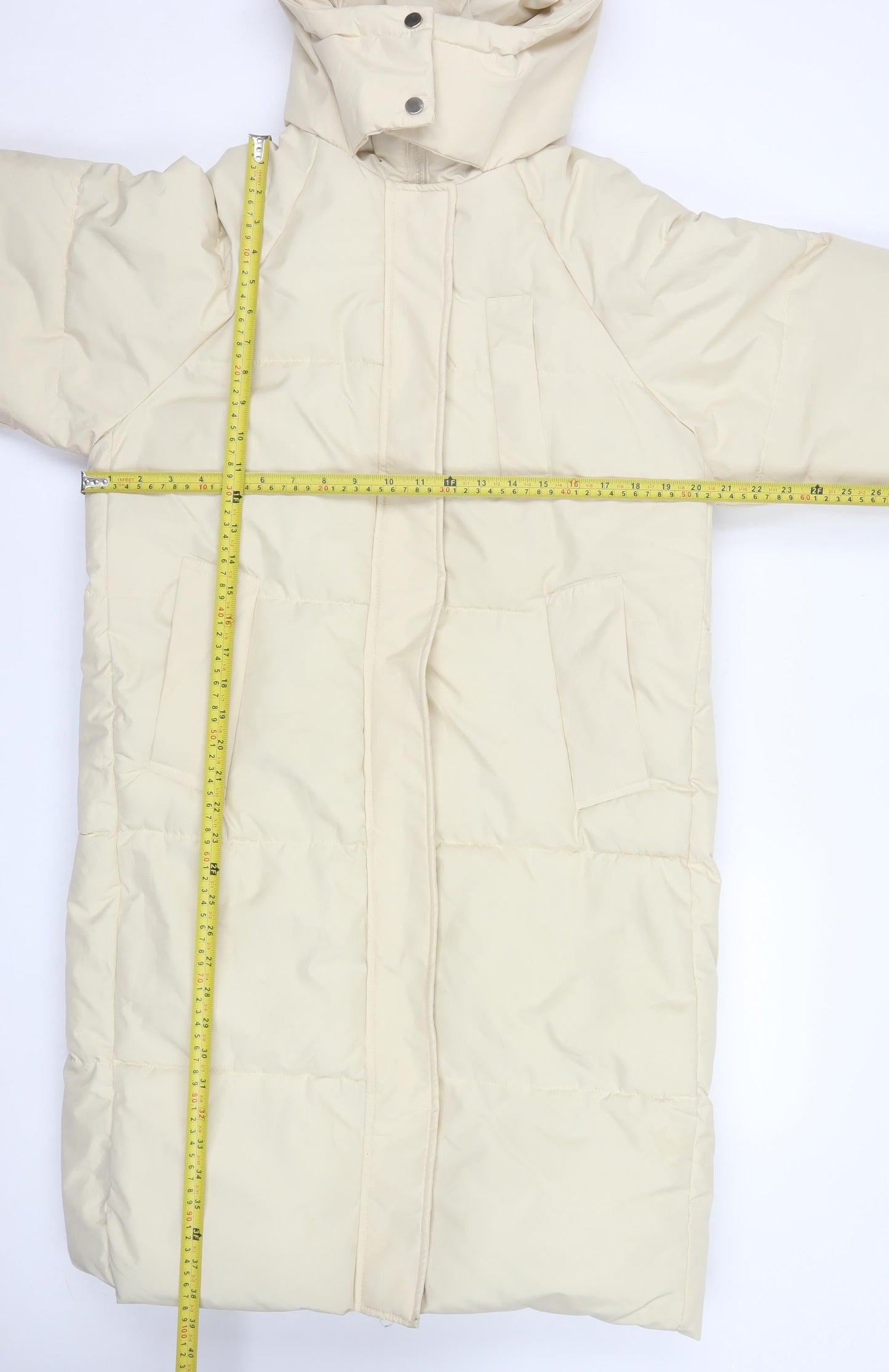 Dianyige Womens Ivory Long Puffer Coat Hooded L