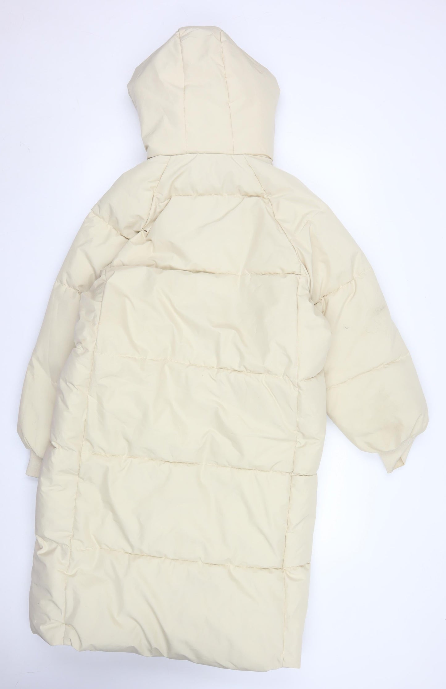 Dianyige Womens Ivory Long Puffer Coat Hooded L