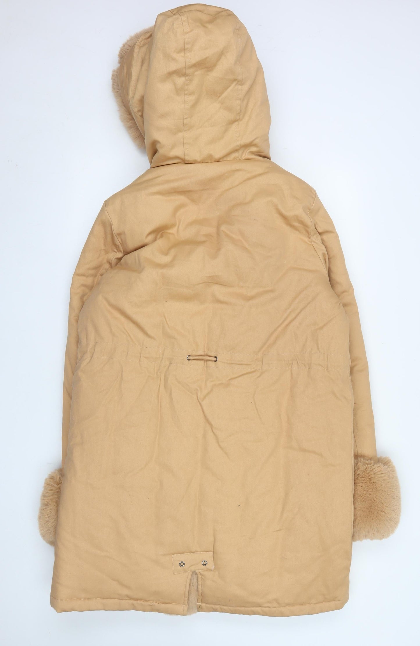 Boohoo Women’s Beige Faux Fur Trim Hooded Parka Coat Size M