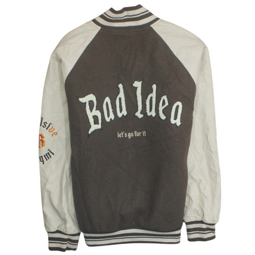 Bershka Women Brown Varsity Jacket Size 12 Embroidered College Style
