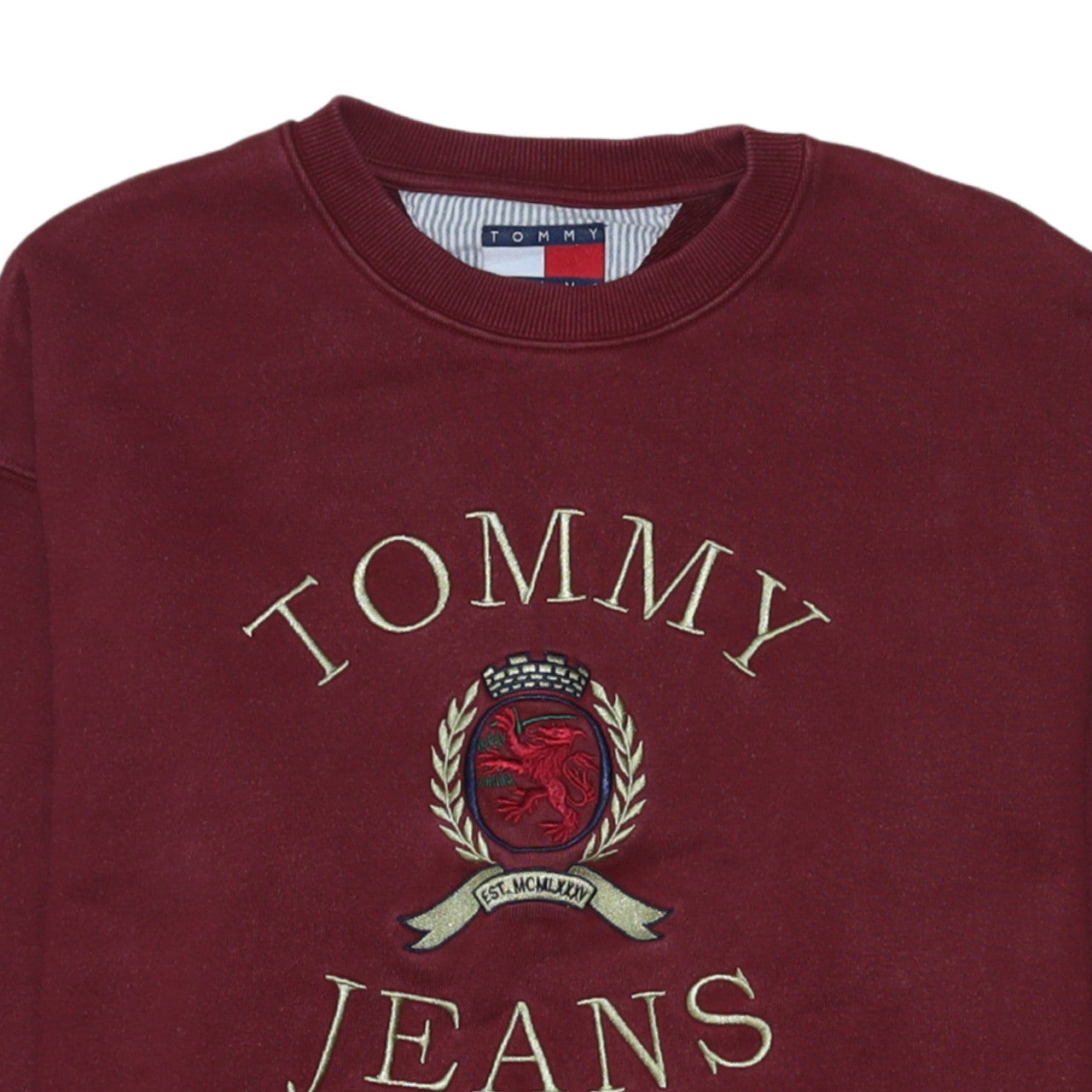 Tommy Jeans Men's Burgundy Embroidered Crew Neck Sweatshirt M