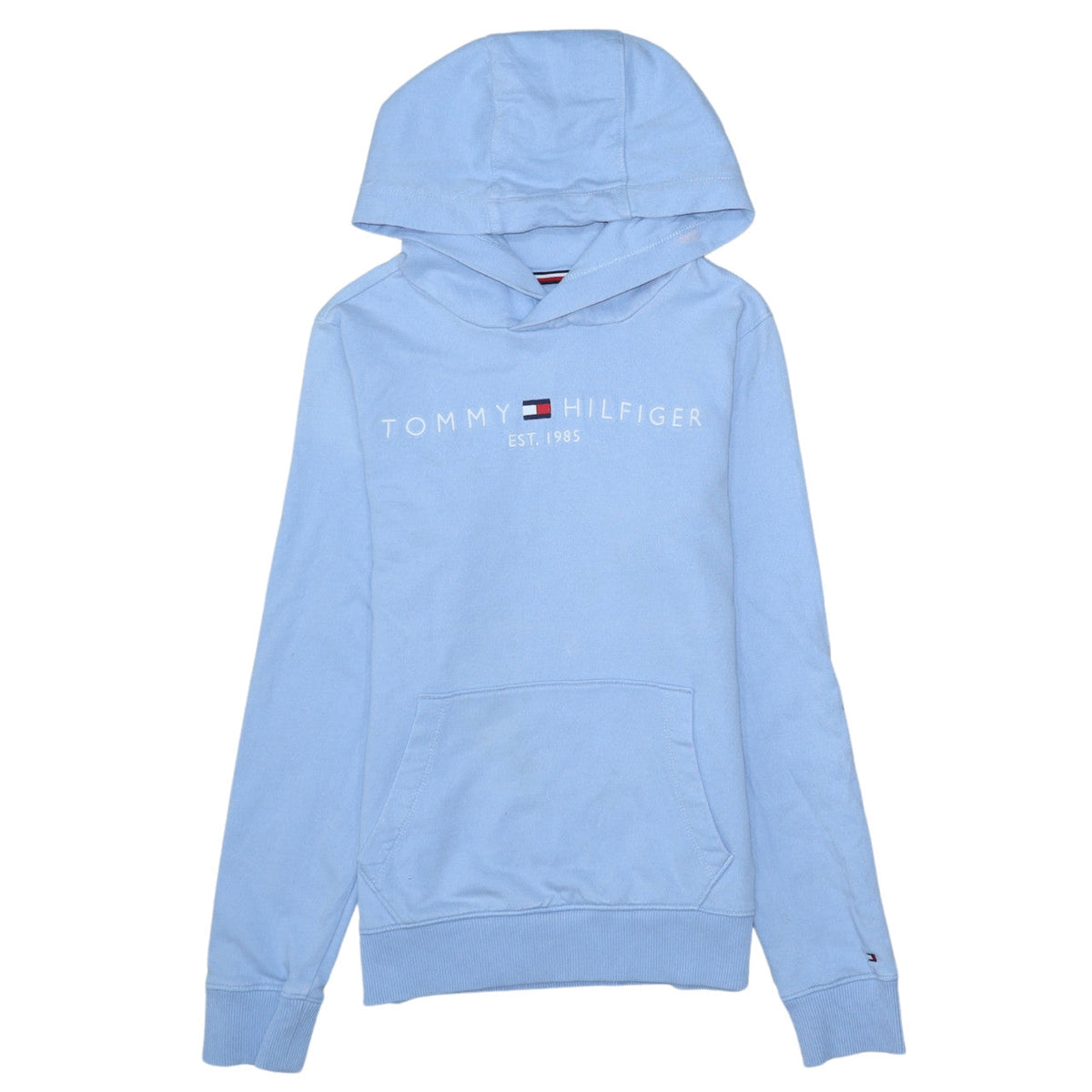 Tommy Hilfiger Boys Blue Pullover Hoodie Size 152 Cotton Logo Sweatshirt