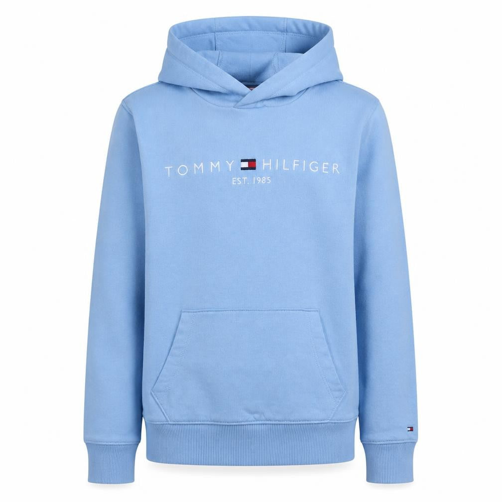 Tommy Hilfiger Boys Blue Pullover Hoodie Size 152 Cotton Logo Sweatshirt